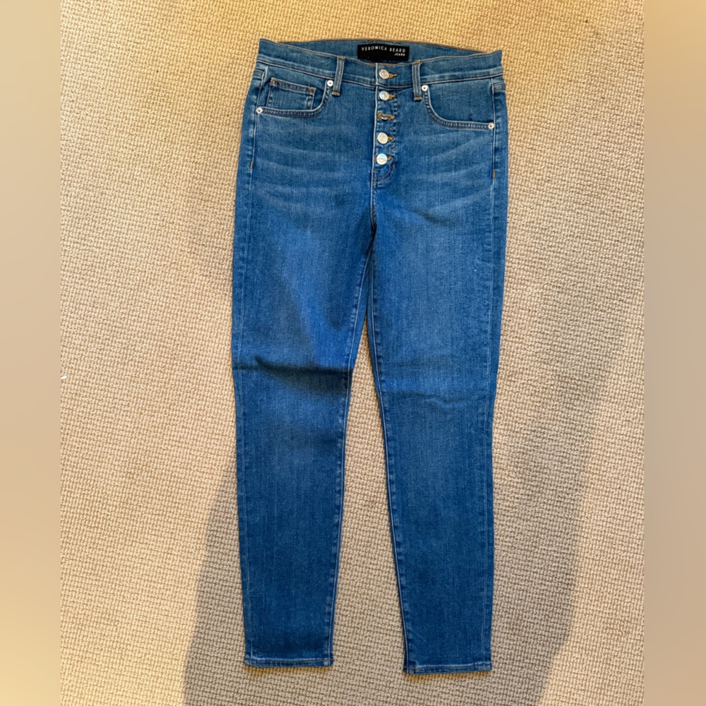 Veronica Beard Dark Blue Button-Fly Skinny Jeans